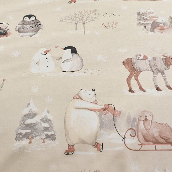 Bézs kétszemélyes mikroplüss ágyneműhuzat 200x200 cm Winter Friends – Catherine Lansfield