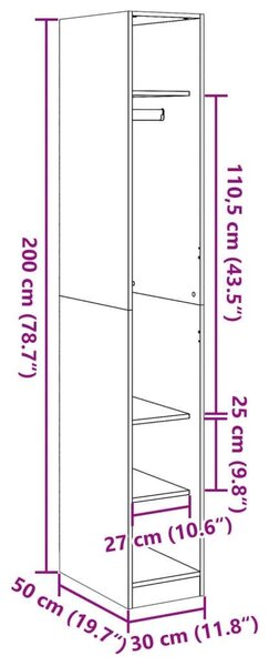 VidaXL Fekete Ruhásszekrény - 30x50x200 cm