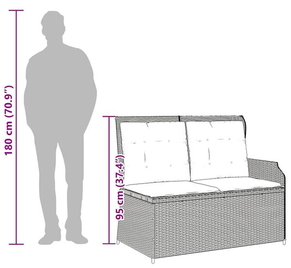 VidaXL fekete polyrattan dönthető kerti pad párnával