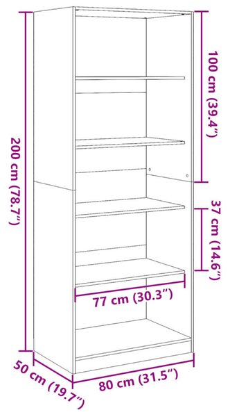 VidaXL kézműves tölgy színű szerelt fa ruhásszekrény 80 x 50 x 200 cm