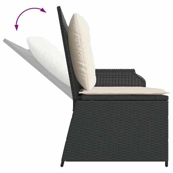 VidaXL fekete polyrattan dönthető kerti pad párnával