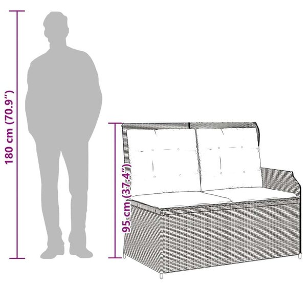 VidaXL világosszürke polyrattan dönthető kerti pad párnával