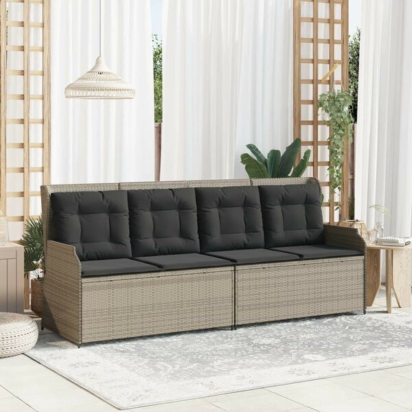 VidaXL világosszürke polyrattan dönthető kerti pad párnával