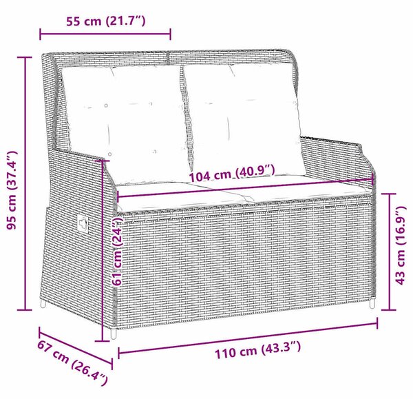 VidaXL Kertbútor - Dönthető Polyrattan Pad - Barna - 2 személyes