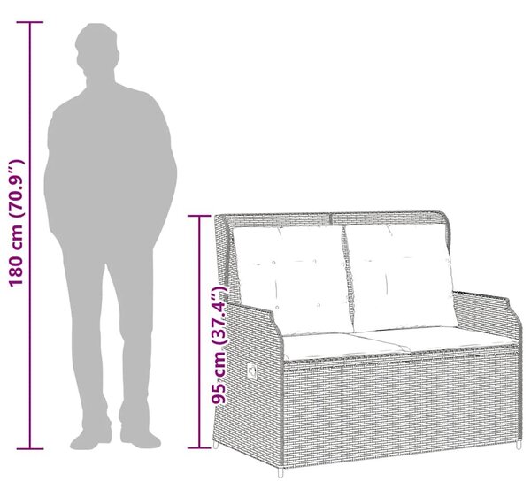 VidaXL Kertbútor - Dönthető Polyrattan Pad - Barna - 2 személyes
