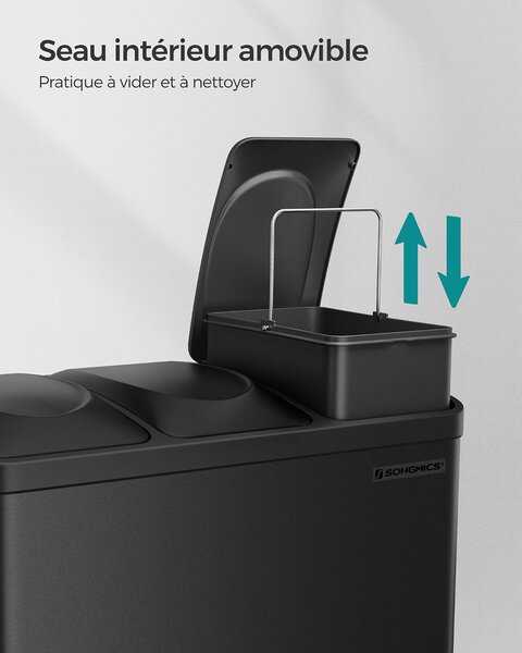 SONGMICS 3 rekeszes pedálos szelektív szemetes, 45 L (3 x 15 L), tintafekete