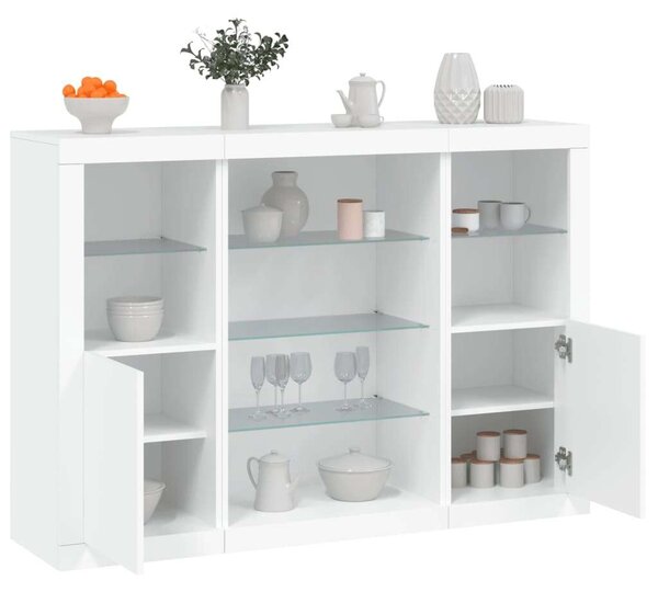 VidaXL LED-es Tálalószekrény - 3 részes - Fehér - 142,5x37x100cm