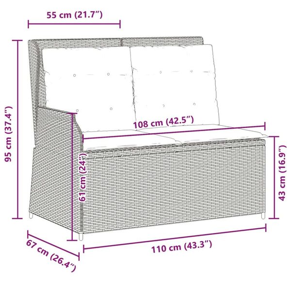 VidaXL világosszürke polyrattan dönthető kerti pad párnával