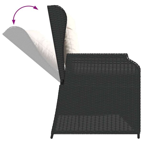 VidaXL fekete polyrattan dönthető kerti pad párnával