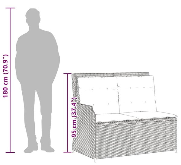 VidaXL fekete polyrattan dönthető kerti pad párnával