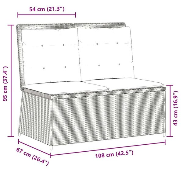 VidaXL Kert Pad - Polyrattan - Dönthető - 108x67x95cm