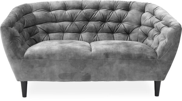 Ria 2 személyes kanapé, szürke velúr, fekete fa láb