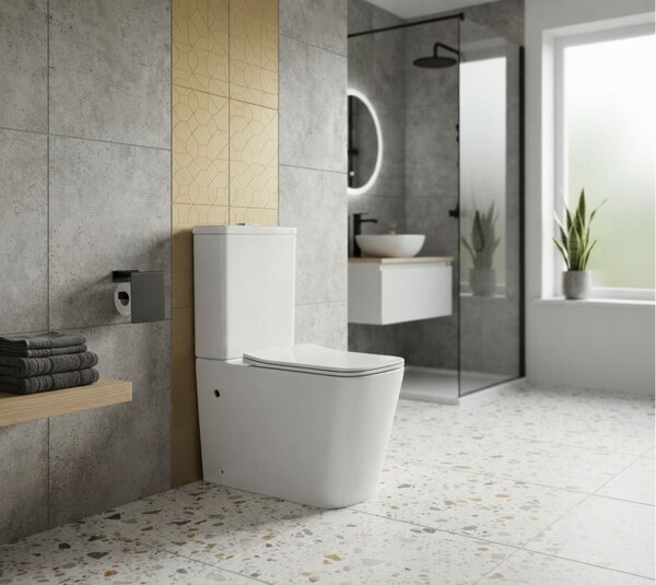 Erga Jotta, WC kombinált csésze 640x365x820 mm, Perem nélküli + wc ülőke, fényes fehér, ERG-V03-JOTTA-RIM-WH