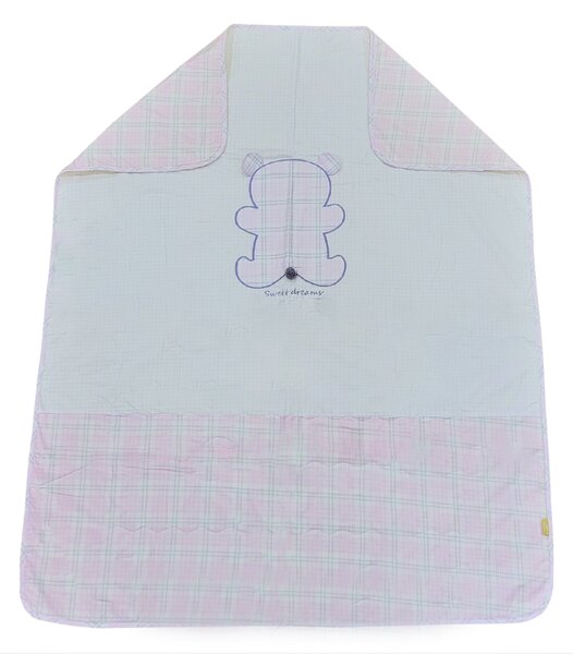 Maci mintás rózsaszín kockás gyerek takaró - 120x150 cm