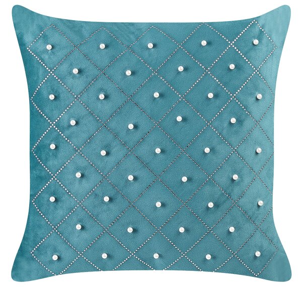 2 db díszpárna YARROW Bársony 45 x 45 cm Kékeszöld Geometrikus mintás