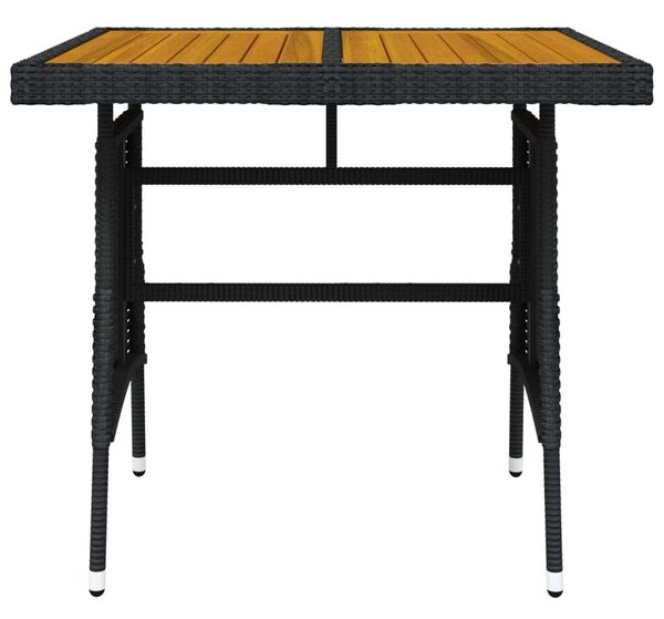 Kerti Asztal - Fekete Polyrattan - Akácfa - 70x70 cm