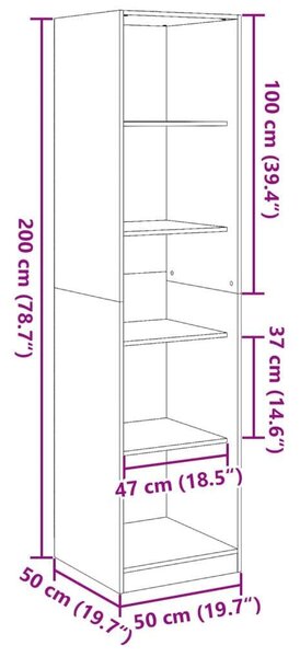 Vidaxl Antik Fa Ruhaszekrény - 5 Polcos - 50x50x200 cm