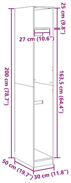VidaXL Fekete Ruhásszekrény - 30x50x200 cm