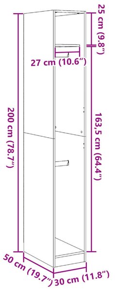 VidaXL Fehér Ruhásszekrény - 30x50x200 cm