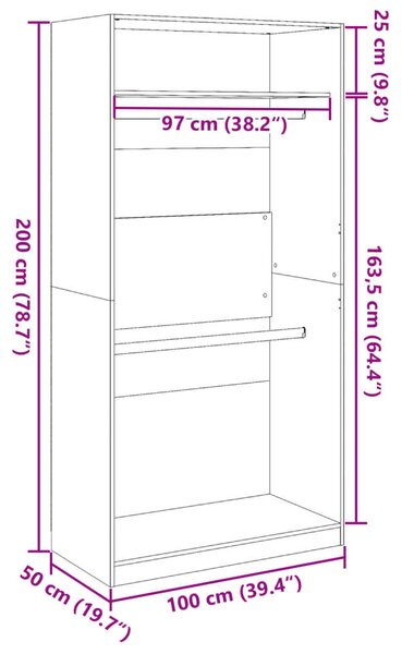 VidaXL Ruhaszekrény - Betonszürke - 100x50x200 cm