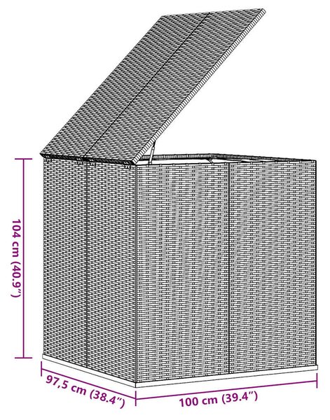 Barna polyrattan kerti párnatartó doboz 100 x 97,5 x 104 cm