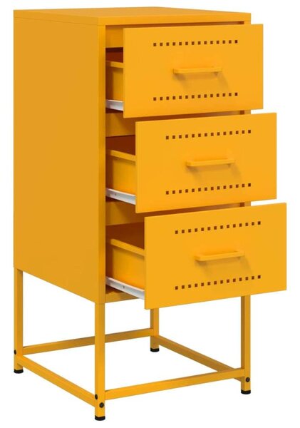 VidaXL Acél Éjjeliszekrény Szett - 2 db Mustársárga - 3 Fiókos