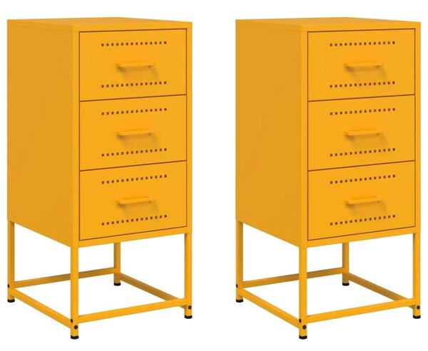 VidaXL Acél Éjjeliszekrény Szett - 2 db Mustársárga - 3 Fiókos
