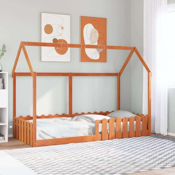 VidaXL viaszbarna tömör fenyőfa házikó gyerekágykeret 90 x 190 cm