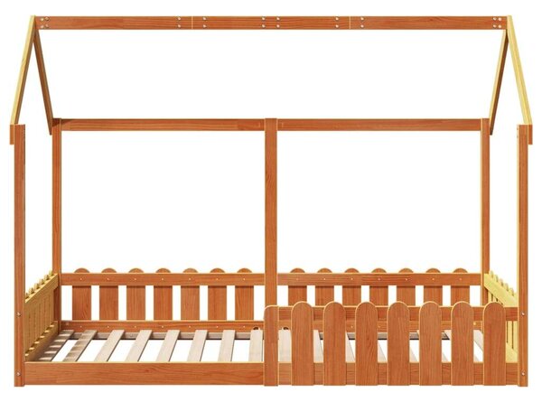 VidaXL viaszbarna tömör fenyőfa házikó gyerekágykeret 90 x 190 cm