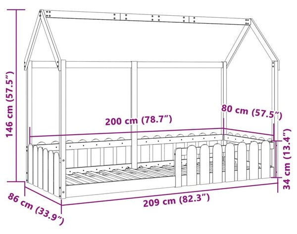 VidaXL fehér tömör fenyőfa házikó gyerekágykeret 80 x 200 cm