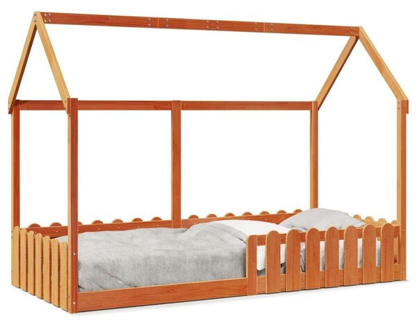 VidaXL viaszbarna tömör fenyőfa házikó gyerekágykeret 90 x 190 cm