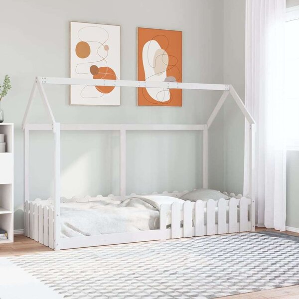 VidaXL fehér tömör fenyőfa házikó gyerekágykeret 80 x 200 cm
