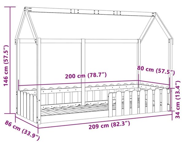 VidaXL tömör fenyőfa házikó gyerekágykeret 80 x 200 cm
