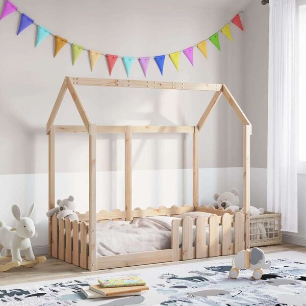 VidaXL tömör fenyőfa házikó gyerekágykeret 70 x 140 cm
