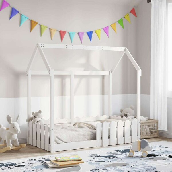 VidaXL fehér tömör fenyőfa házikó gyerekágykeret 70 x 140 cm