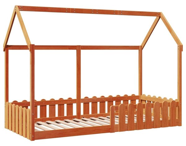 VidaXL viaszbarna tömör fenyőfa házikó gyerekágykeret 90 x 190 cm