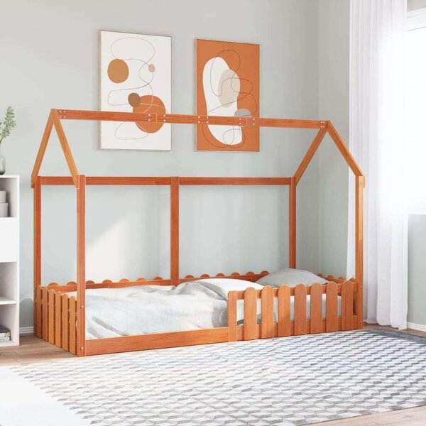 VidaXL viaszbarna tömör fenyőfa házikó gyerekágykeret 80 x 200 cm