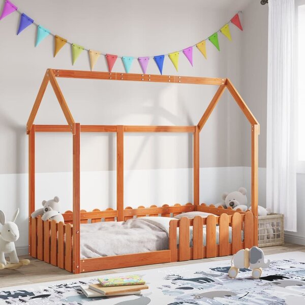 VidaXL viaszbarna tömör fenyőfa házikó gyerekágykeret 80 x 160 cm