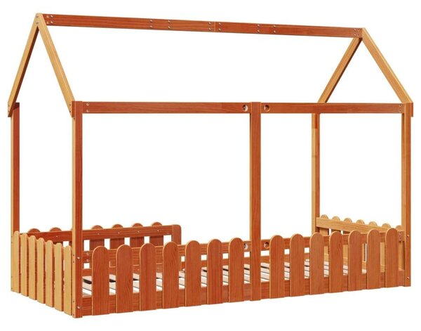 VidaXL viaszbarna tömör fenyőfa házikó gyerekágykeret 90 x 190 cm
