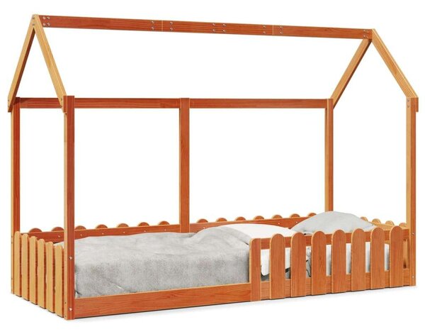 VidaXL viaszbarna tömör fenyőfa házikó gyerekágykeret 80 x 200 cm