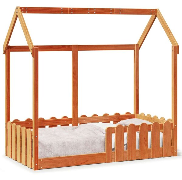 VidaXL viaszbarna tömör fenyőfa házikó gyerekágykeret 70 x 140 cm