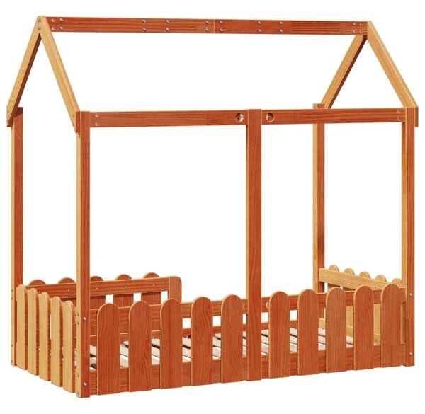 VidaXL viaszbarna tömör fenyőfa házikó gyerekágykeret 70 x 140 cm