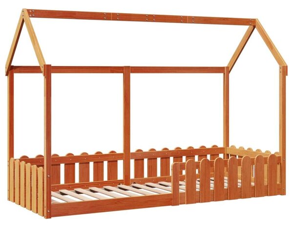 VidaXL viaszbarna tömör fenyőfa házikó gyerekágykeret 80 x 200 cm