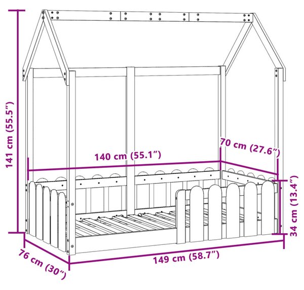 VidaXL fehér tömör fenyőfa házikó gyerekágykeret 70 x 140 cm