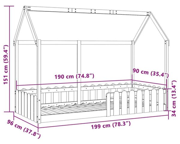 VidaXL viaszbarna tömör fenyőfa házikó gyerekágykeret 90 x 190 cm