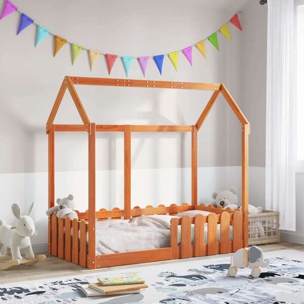 VidaXL viaszbarna tömör fenyőfa házikó gyerekágykeret 70 x 140 cm