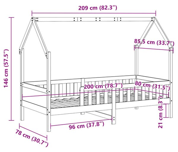 VidaXL fehér tömör fenyőfa házikó gyerekágykeret 80 x 200 cm