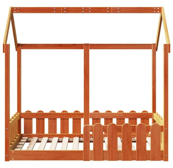 VidaXL viaszbarna tömör fenyőfa házikó gyerekágykeret 70 x 140 cm