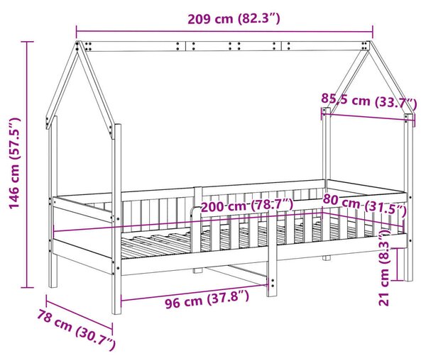 VidaXL tömör fenyőfa házikó gyerekágykeret 80 x 200 cm