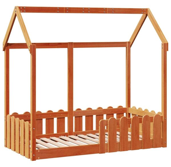VidaXL viaszbarna tömör fenyőfa házikó gyerekágykeret 70 x 140 cm